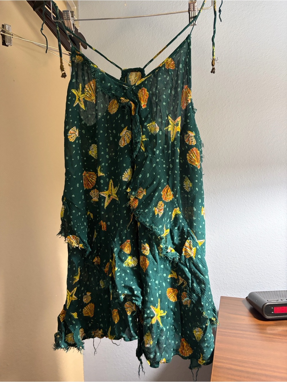 Free People Dark Teal Seashell & Starfish Ruffle Circle Shirt